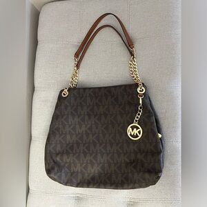 Michael Kors Dark Brown Shoulder Bag with Gold Chain